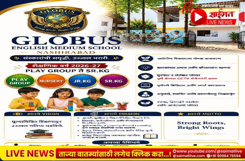 नशिराबादकरांच्या विश्वासाला आधुनिकतेची जोड; ‘ग्लोबस इंग्लिश मीडियम स्कूल’मध्ये प्रवेश प्रक्रिया सुरू!