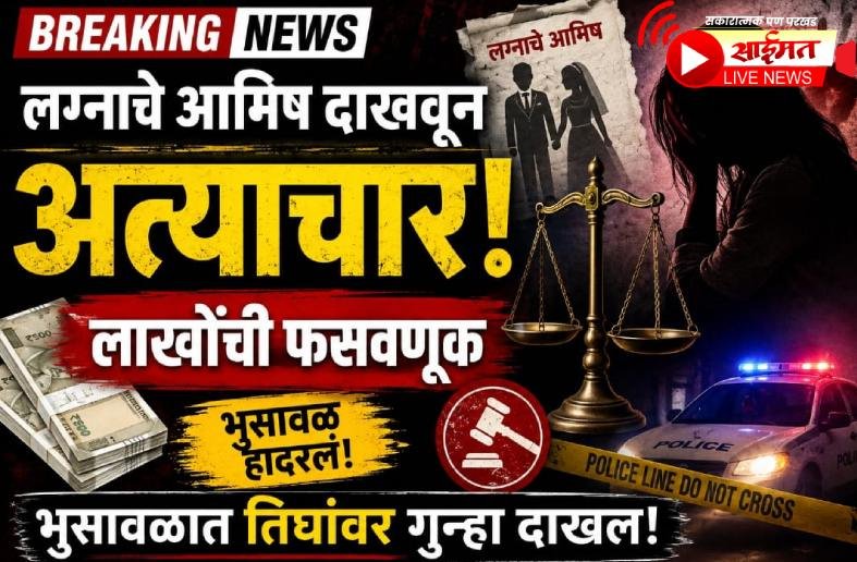 लग्नाचे आमिष दाखवून तरुणीवर अत्याचार; लाखोंची फसवणूक प्रकरणी भुसावळात तिघांवर गुन्हा दाखल